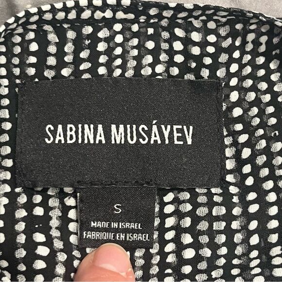 Sabina Musayev Black & White Geometric Print Long Sleeve Peasant Blouse Small - Picture 7 of 8